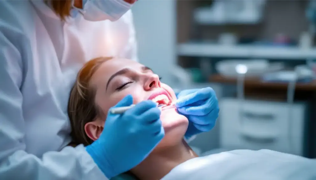 Female patient receiving professional teeth cleaning